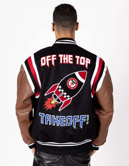 Take Off Leather Coat: Black with Brown Sleeves