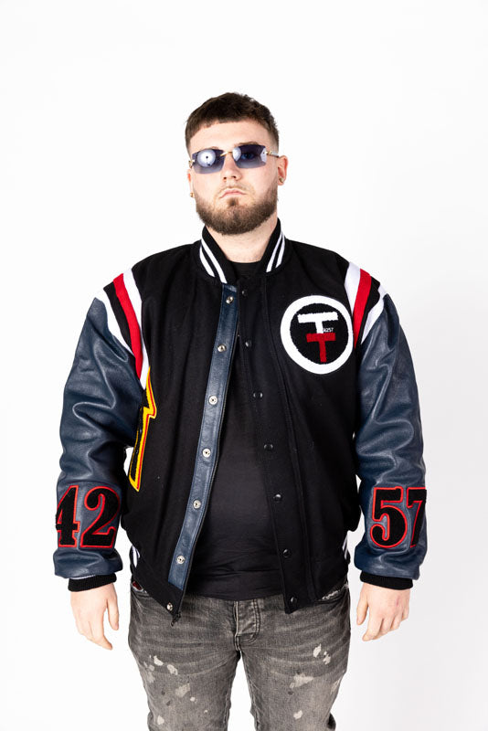 Take Off Leather Coat: Black Navy Combo