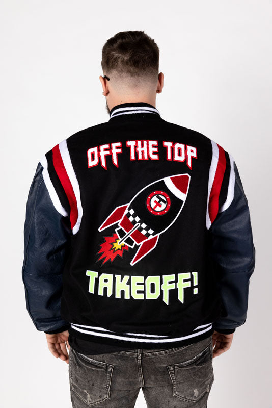 Take Off Leather Coat: Black Navy Combo