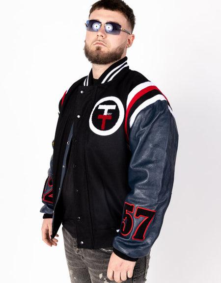 Take Off Leather Coat: Black Navy Combo