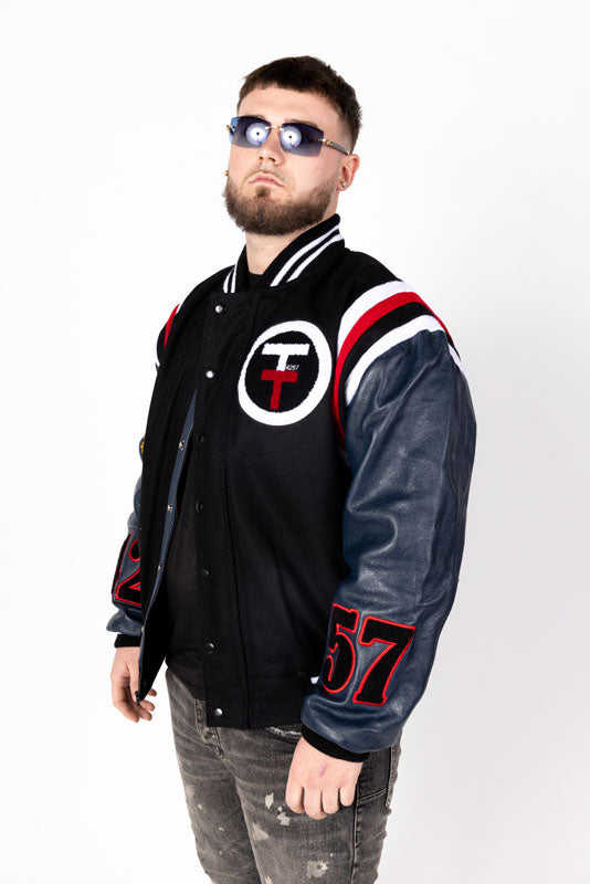 Take Off Leather Coat: Black Navy Combo