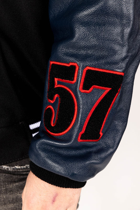 Take Off Leather Coat: Black Navy Combo