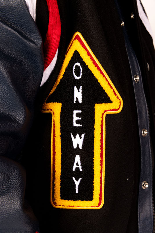 Take Off Leather Coat: Black Navy Combo