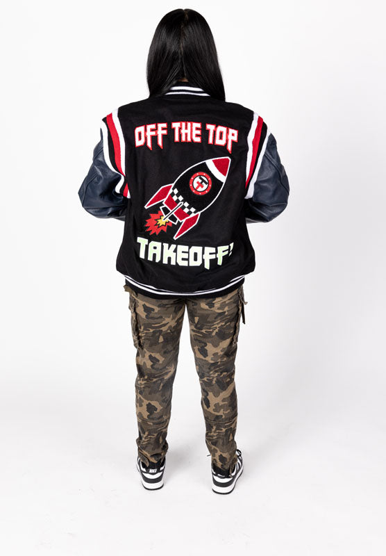 Take Off Leather Coat: Black Navy Combo