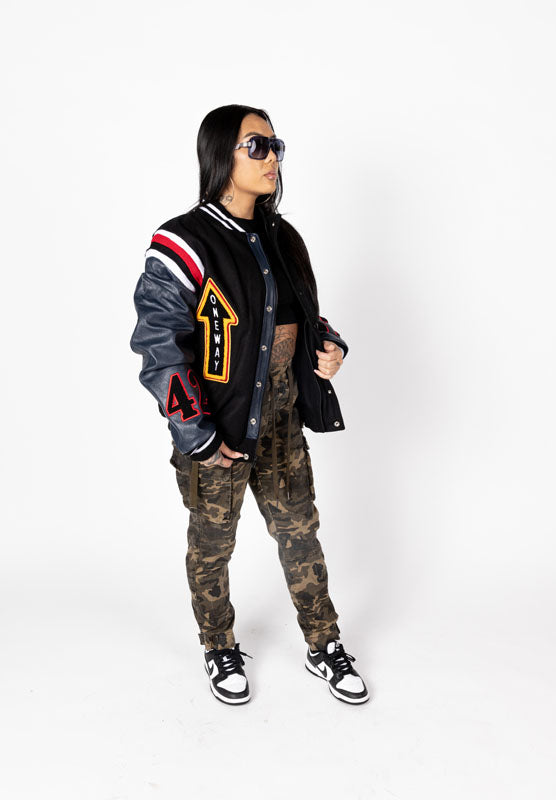 Take Off Leather Coat: Black Navy Combo