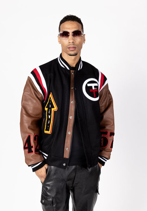 Take Off Leather Coat: Black with Brown Sleeves