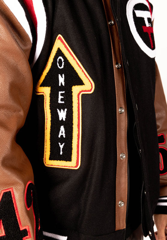 Take Off Leather Coat: Black with Brown Sleeves